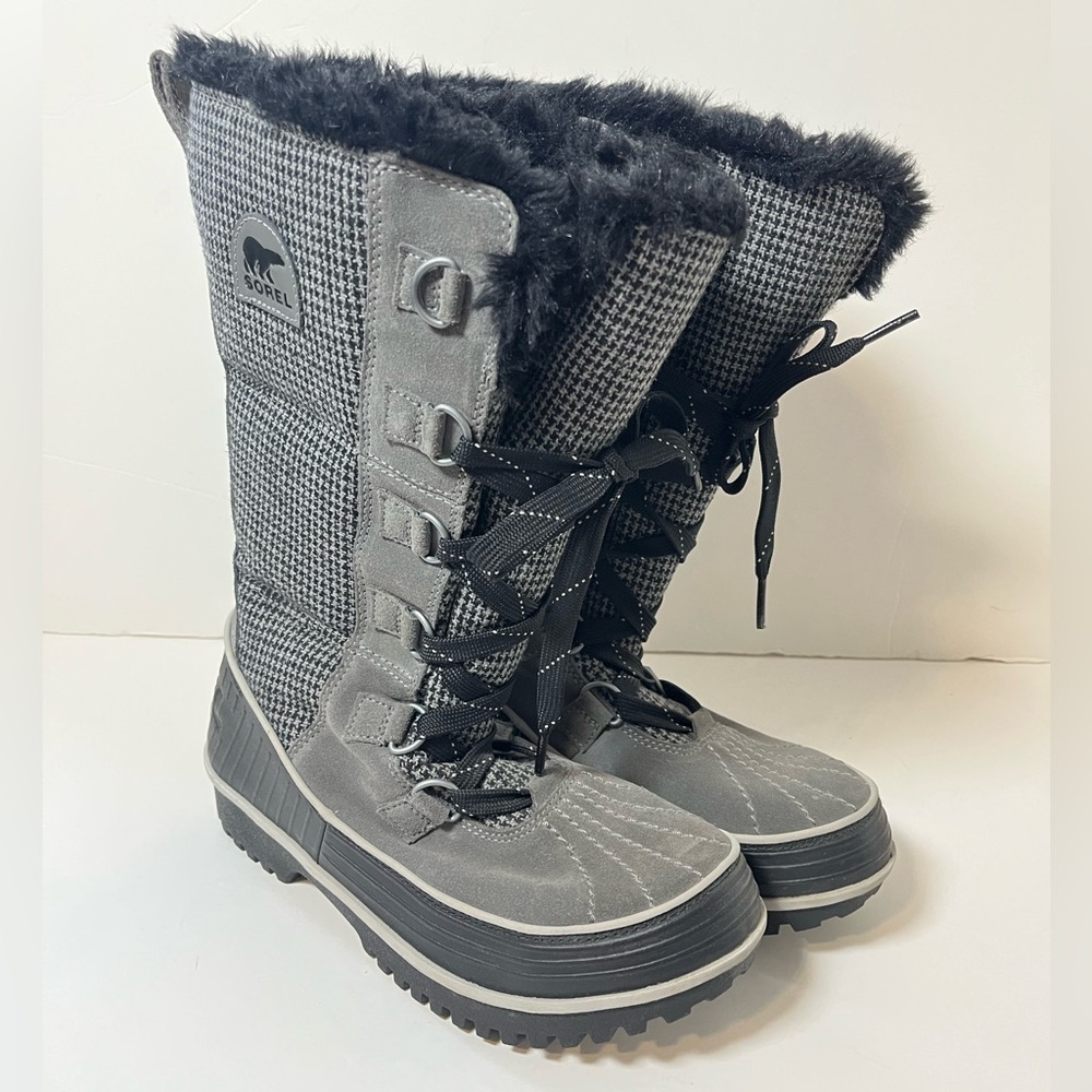 Sorel Tivoli High II Houndstooth Gray Black Boots Women's Size 7.5